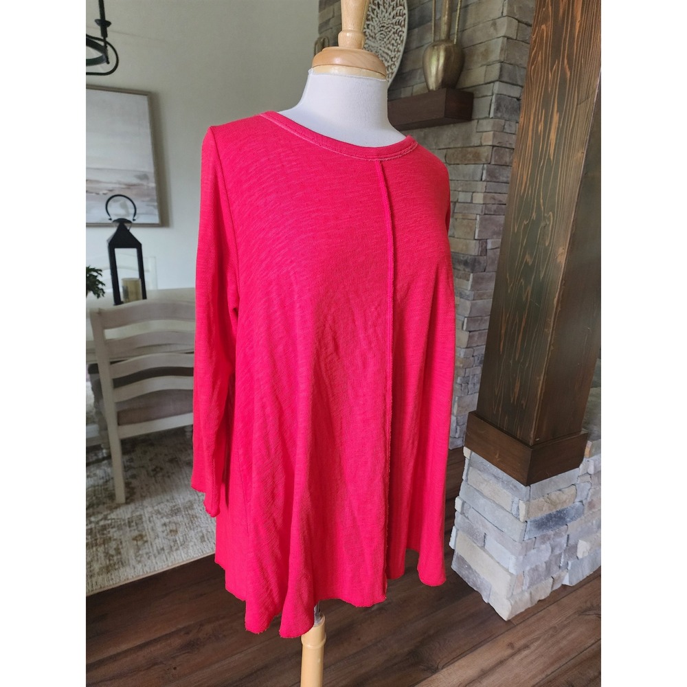 North Star Base Womens XL Red Slub Knit Long Sleeve Exposed Seam Tunic Top USA